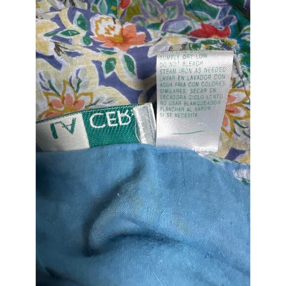 Vintage Multicolor Tiered Floral Maxi Dress Large Short Sleeve Cotton Cottage - Picture 7 of 7